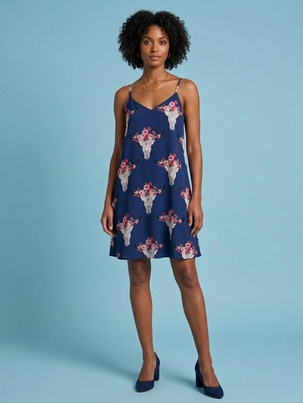 Peach Love Navy Blue Dress M Medium Floral Rose Lined Sleeveless Elegant Top